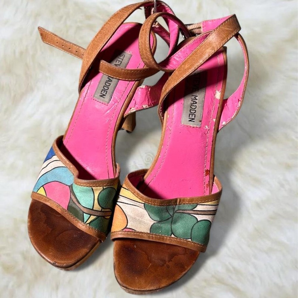 Steve Madden Floral Multicolor Y2K 2000s Sandal Strappy Heels Platform 5-5.5